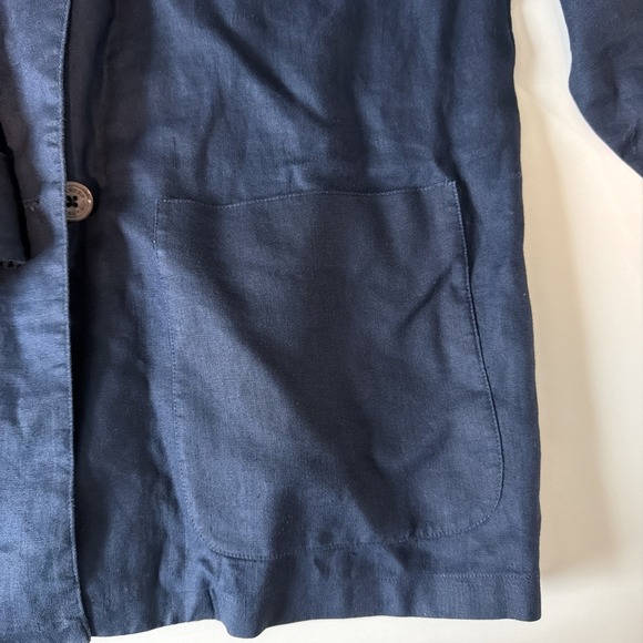 Vintage 90s Lauren Ralph Lauren Shirt Jacket M Blue Navy Linen Long Line Cuffed - Picture 4 of 9